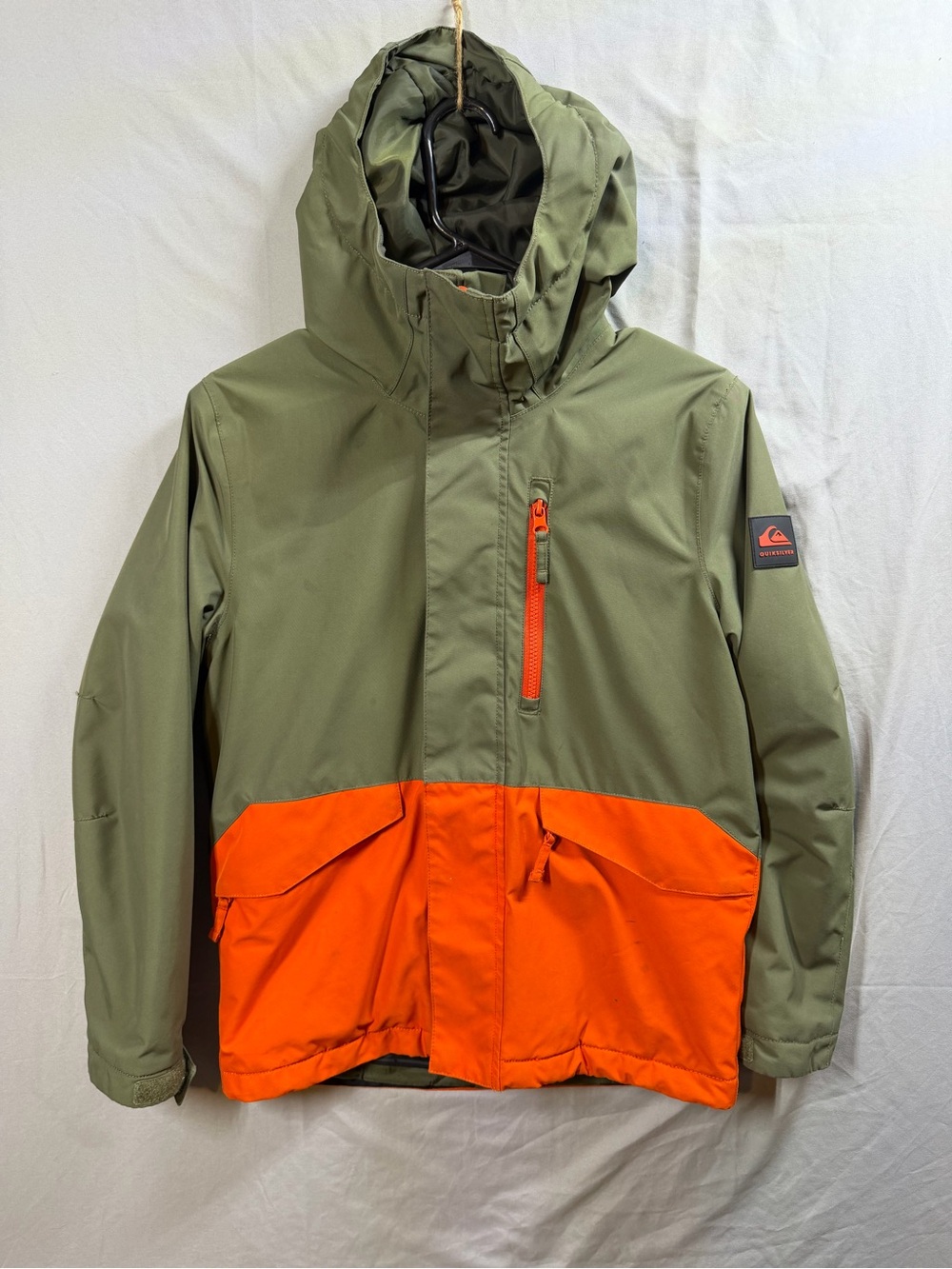 Quiksilver Kids Olive Green and Bright Orange Hooded winter jacket